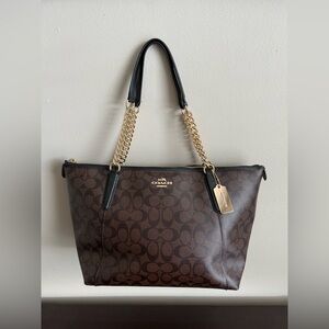 Coach Ava Chain Purse Bag Tote in Signature Brown Classic Coach Logo X-Large